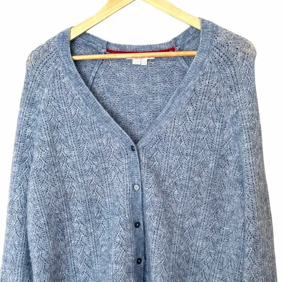 BODEN Pointelle Long Sleeve Cardigan Sweater Blue, Size 8 - Picture 8 of 14